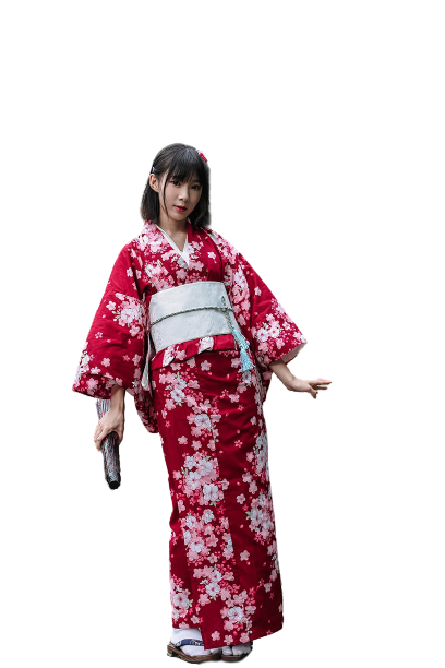 Traditional Floral Japanese Kimono with Obi