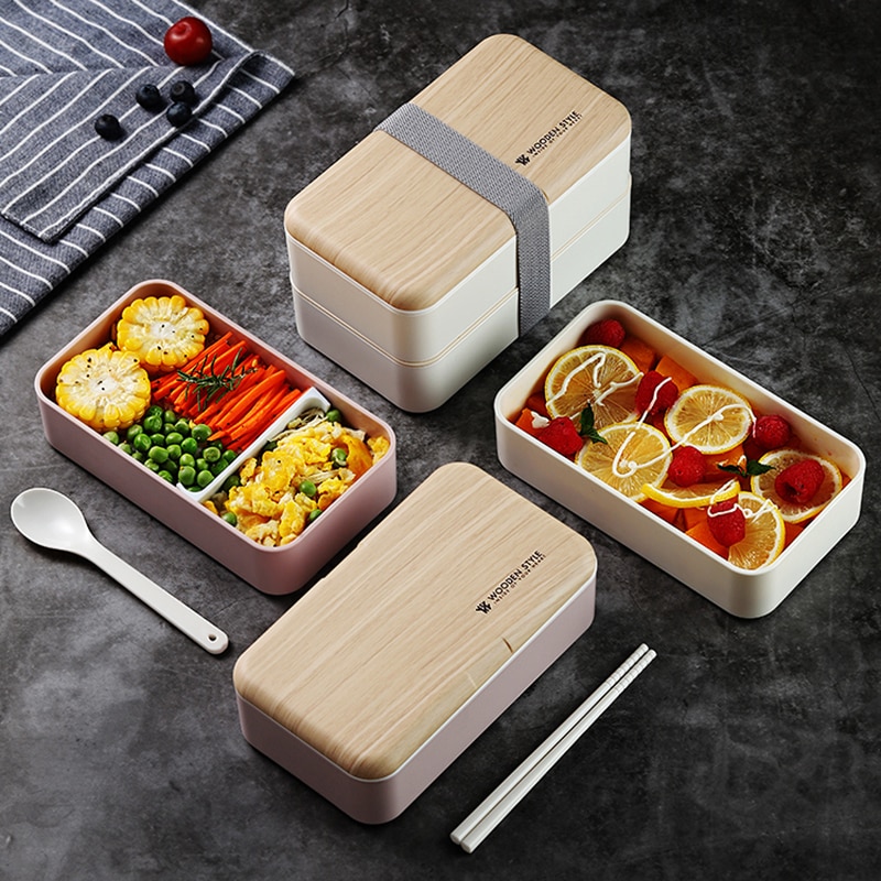Wooden Double Layer Bento Box Microwavable