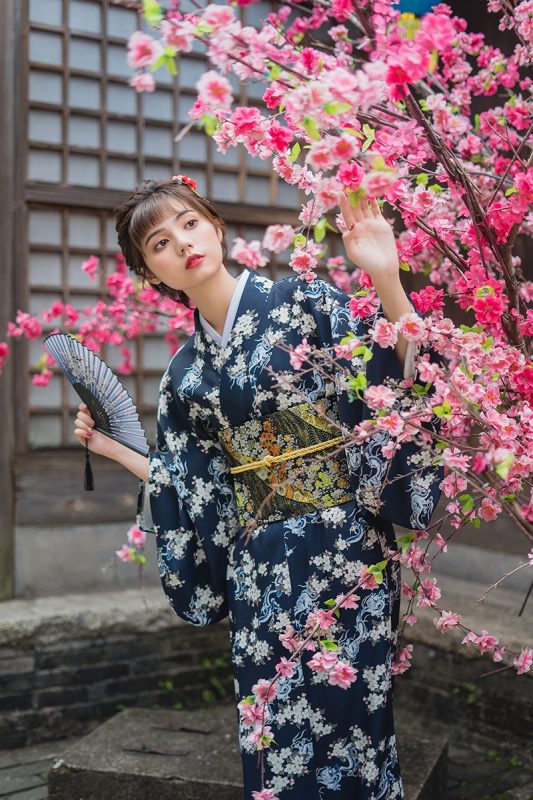 Traditional Japanese Fashions - Blue Floral Komon Kimono